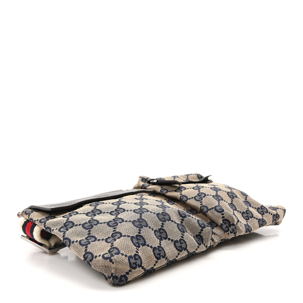 GG Monogram Web Double Pocket Belt Bag Navy