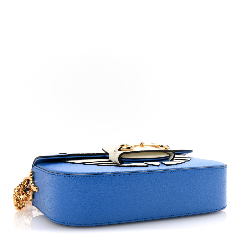 X ADIDAS Textured Dollar Calfskin Web Trefoil Mini Horsebit 1955 Shoulder Bag Blue Off White