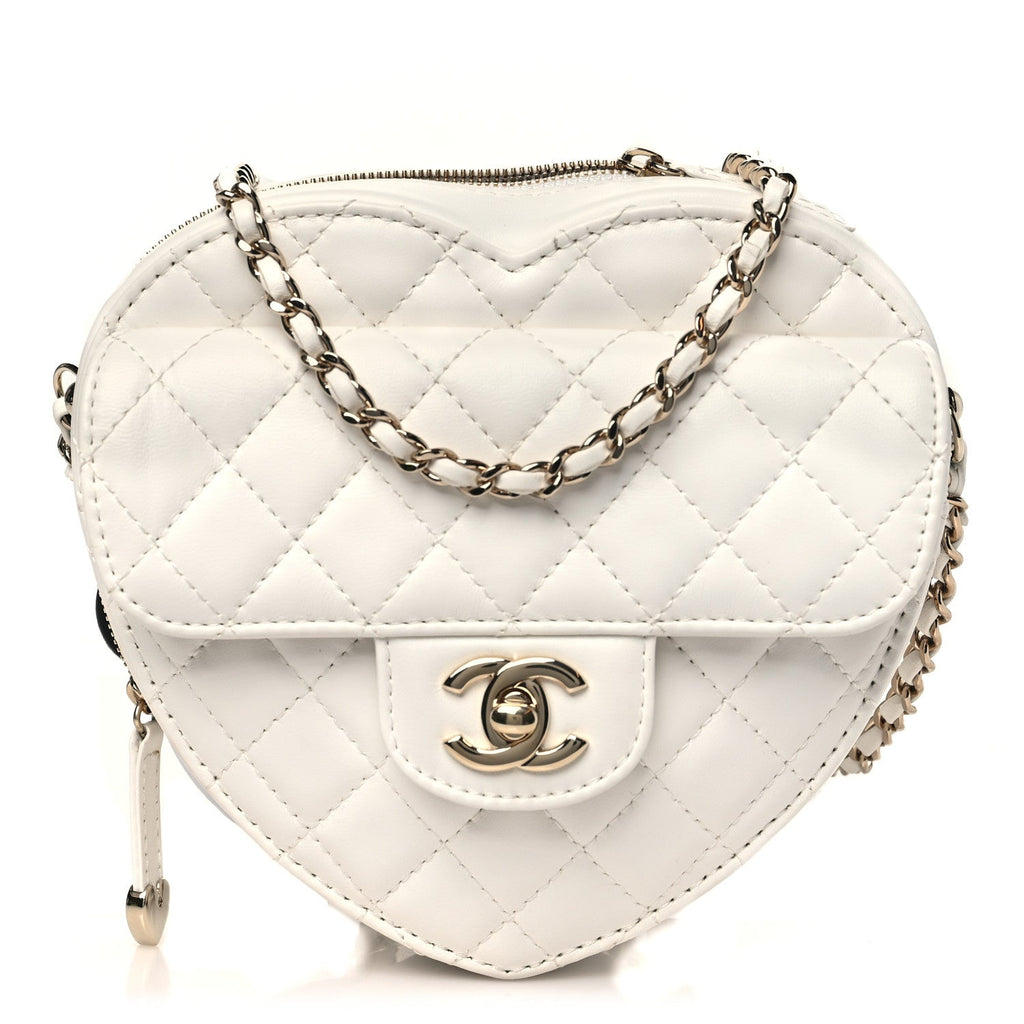 Lambskin Quilted CC In Love Heart Bag White
