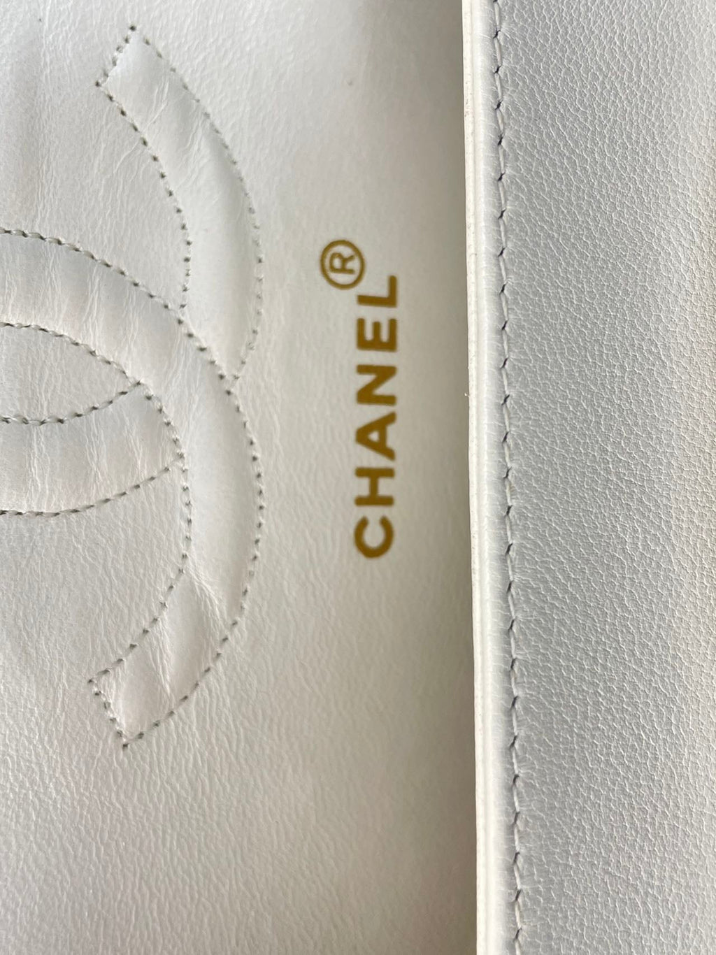 Chanel  Vinateg White Classic Flap Bag  with Gold Hardware