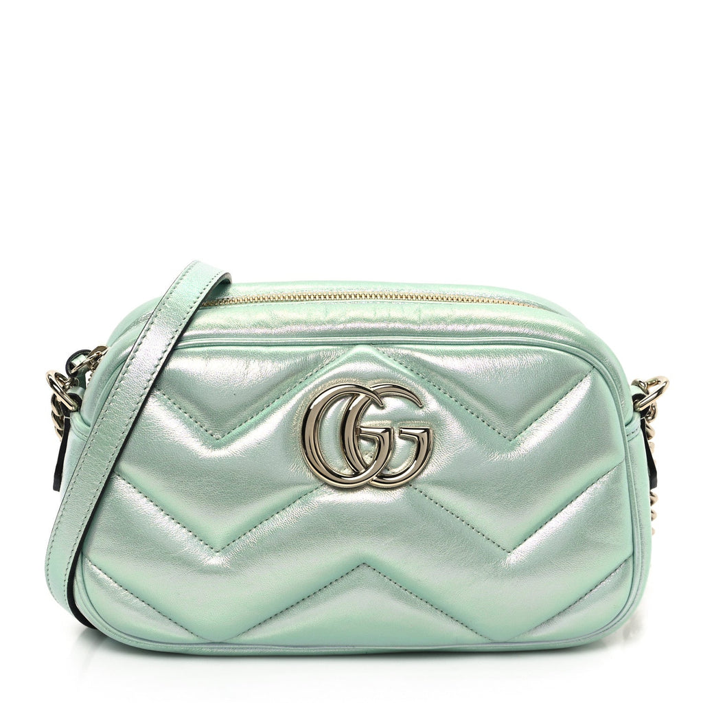 Iridescent Nappa Chevron Matelasse Small GG Marmont Chain Shoulder Bag Iridescent Salvy Green