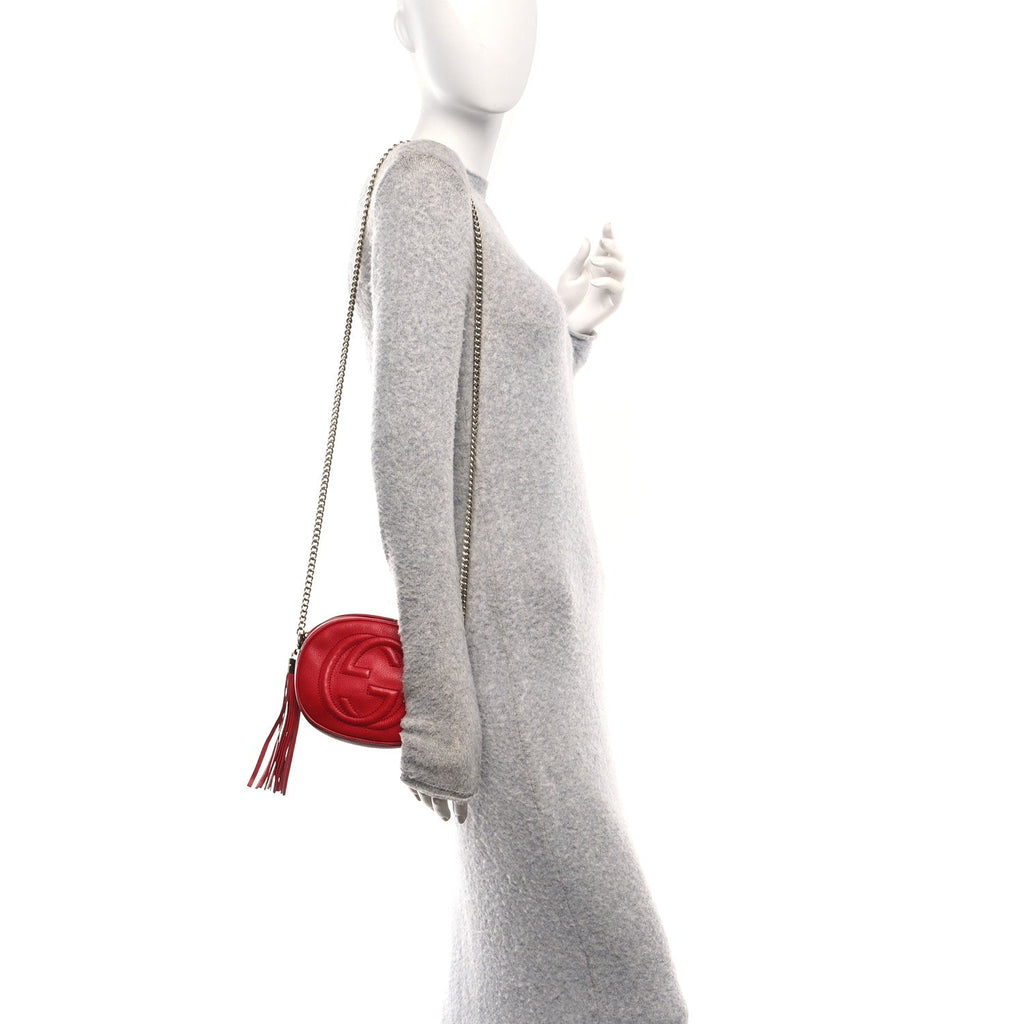 Pebbled Calfskin Mini Soho Chain Bag Tabasco Red