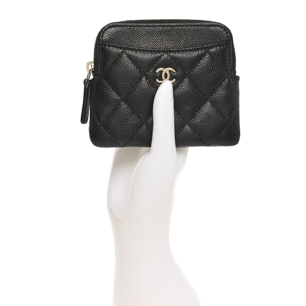 Caviar Quilted Zip  Holder Wallet Black