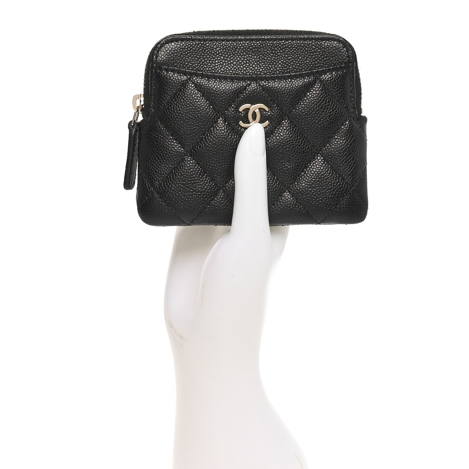 Caviar Quilted Zip  Holder Wallet Black