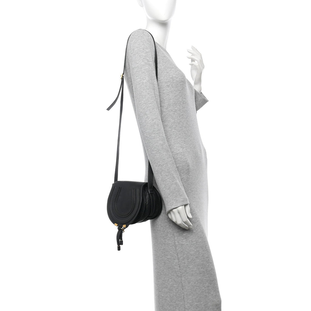 Calfskin Mini Marcie Round Crossbody Bag Black