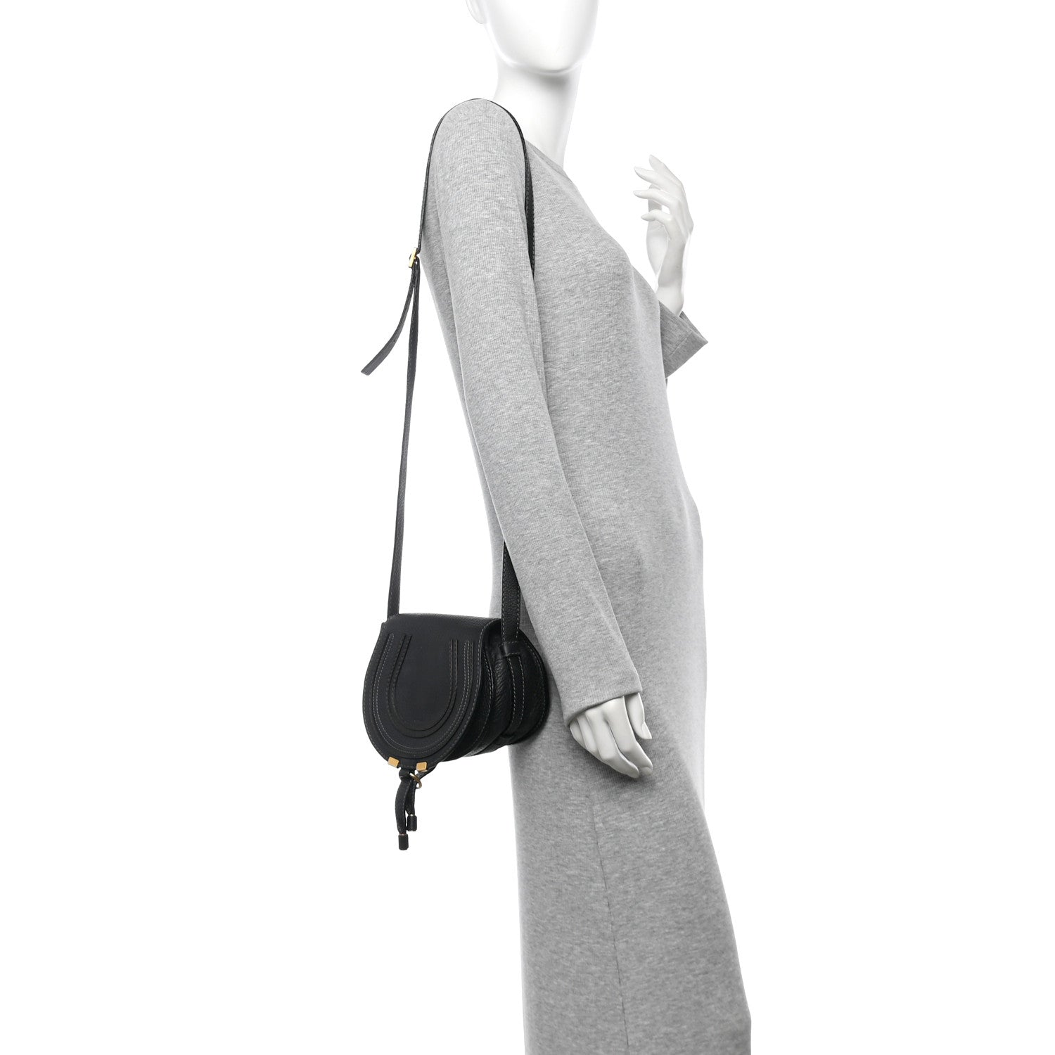 Calfskin Mini Marcie Round Crossbody Bag Black