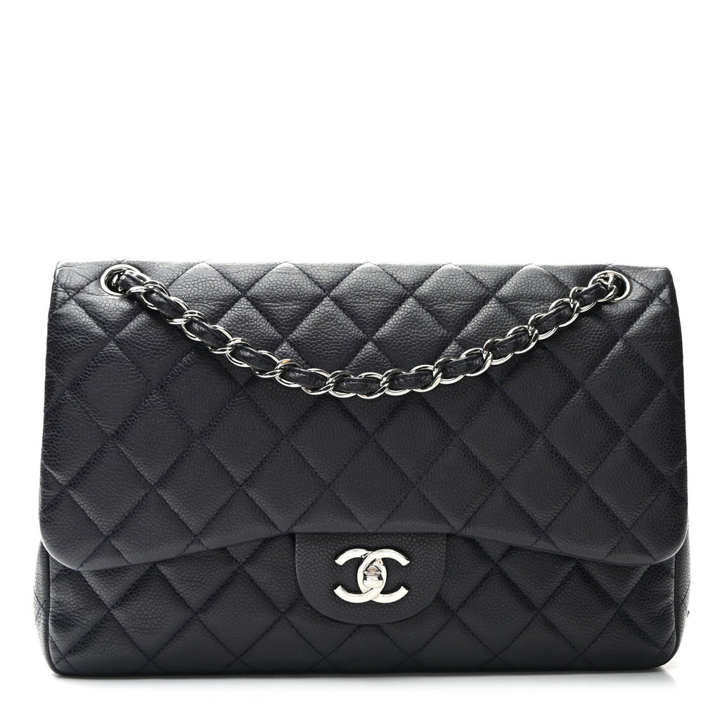 Caviar Quilted Jumbo Double Flap Navy Blue