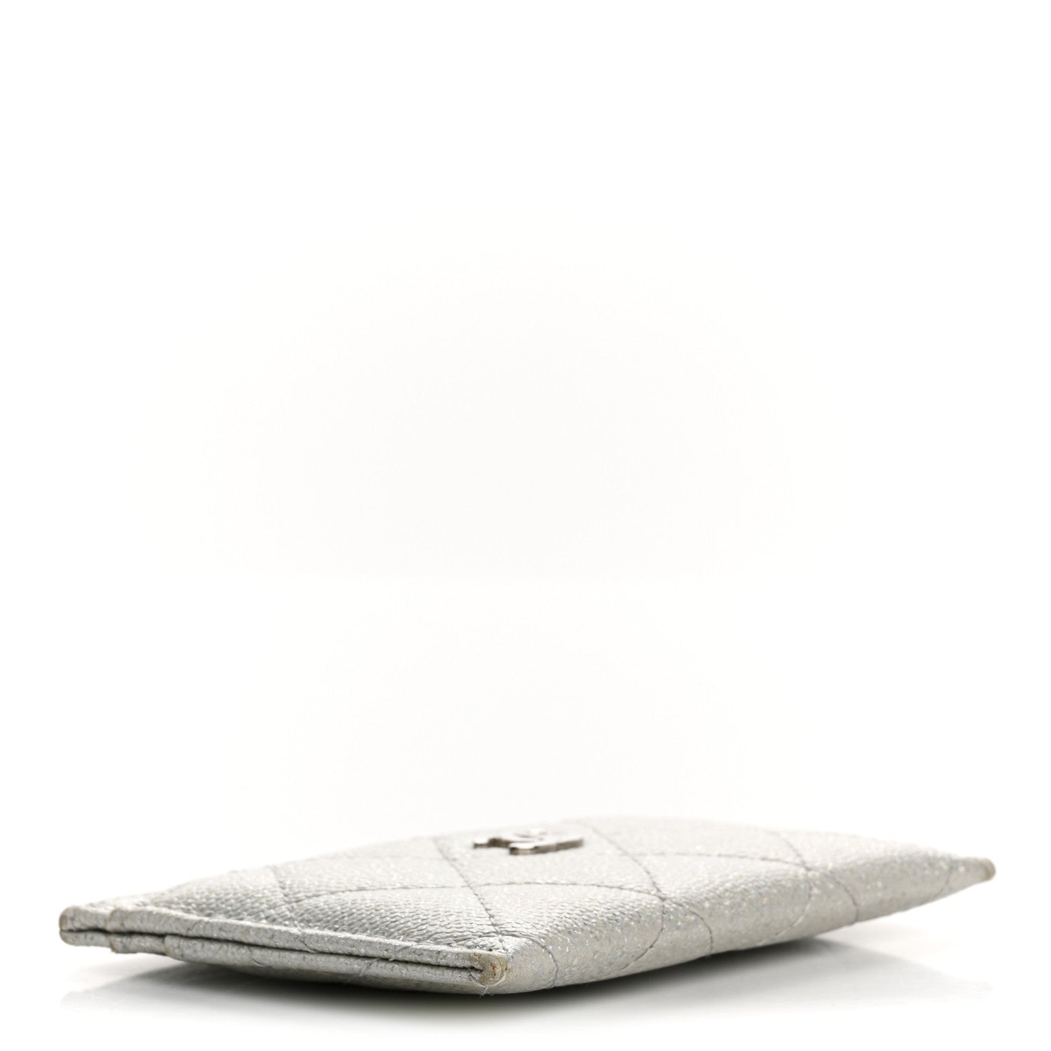 Glittered Metallic Caviar Quilted  Holder Silver