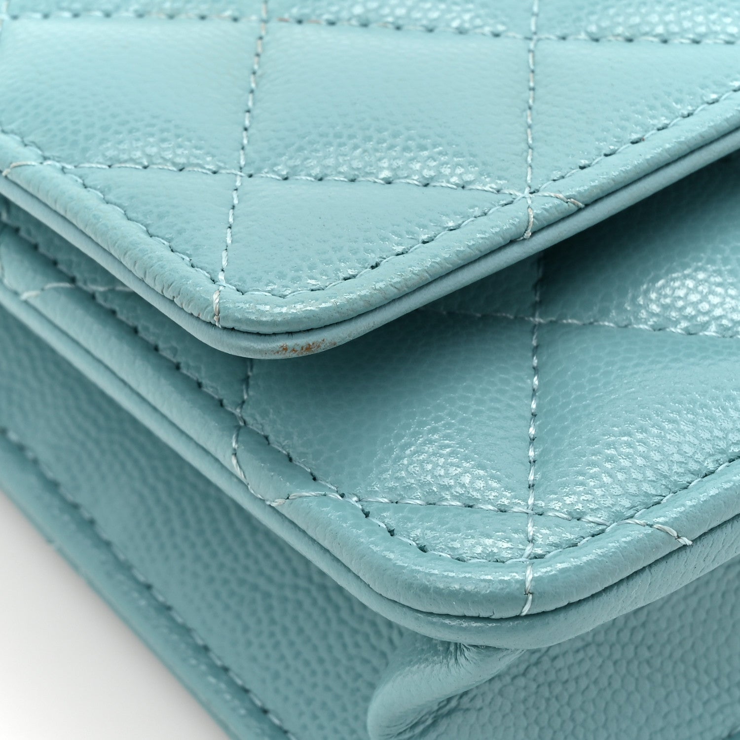 Caviar Quilted Glitter CC Roller Skate Wallet on Chain WOC Light Blue