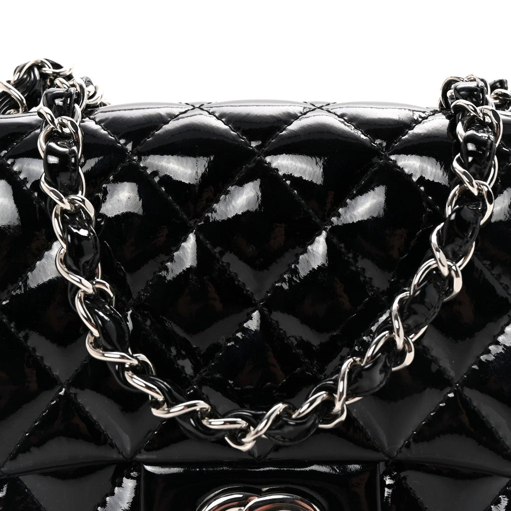 Patent Calfskin Quilted Mini Square Flap Black
