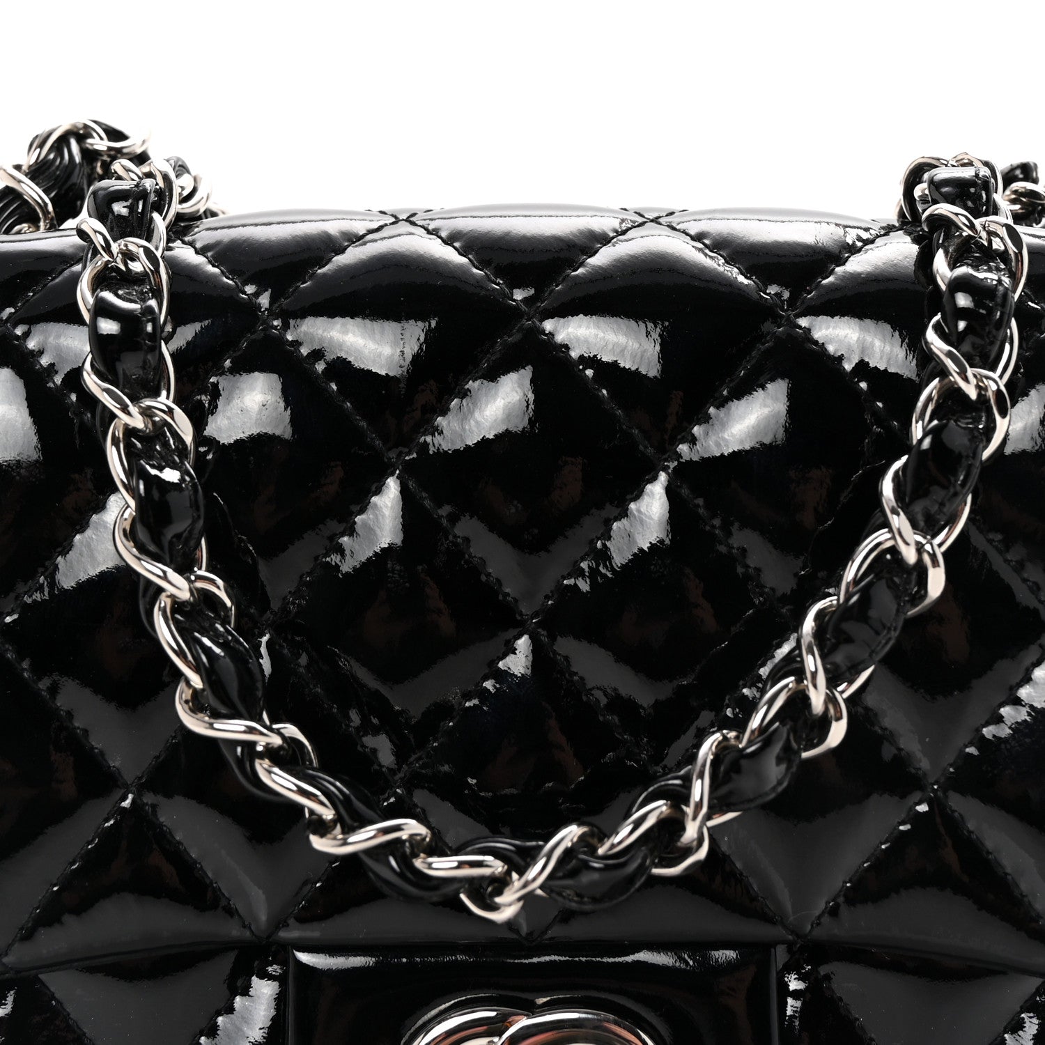 Patent Calfskin Quilted Mini Square Flap Black
