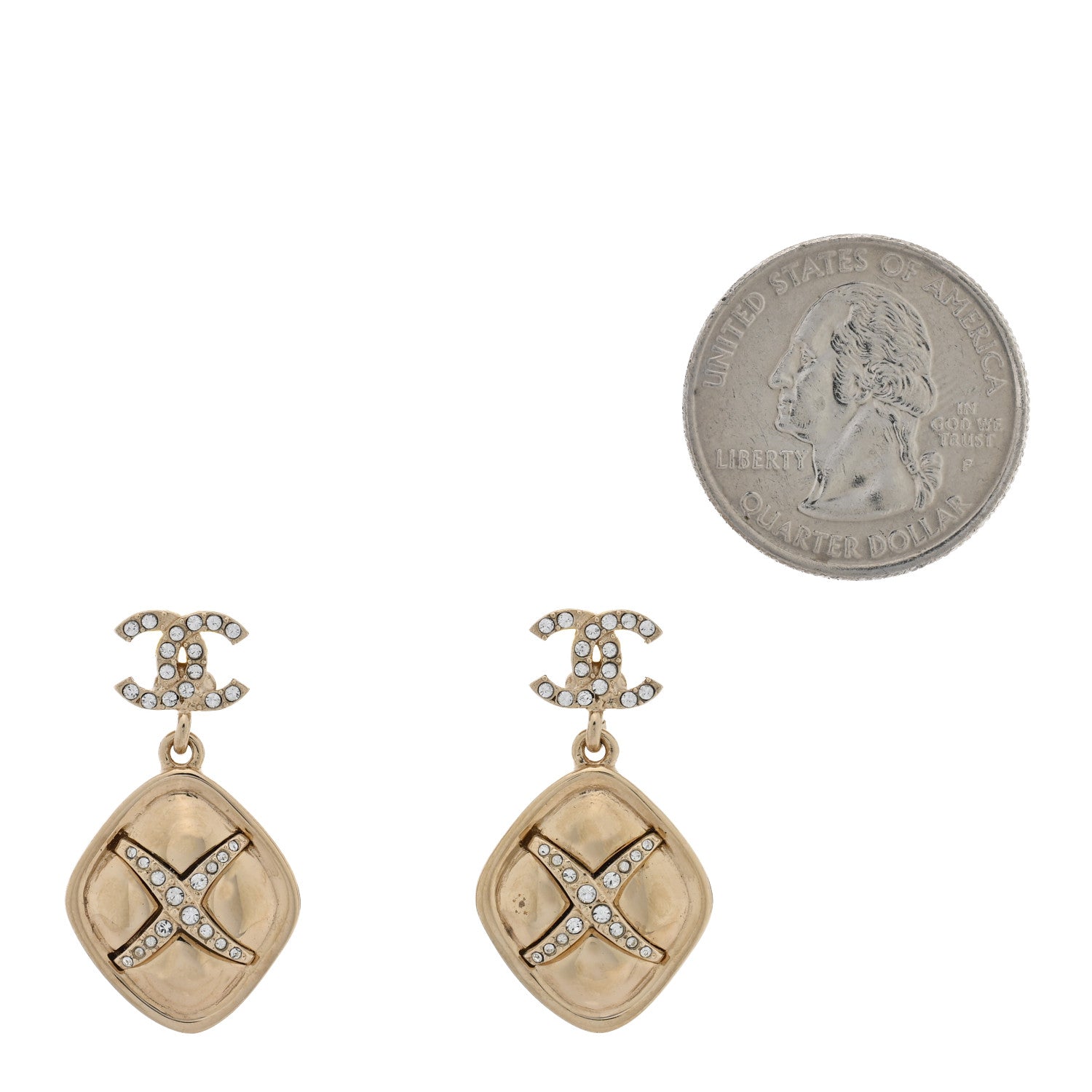 Crystal CC Drop Earrings Gold