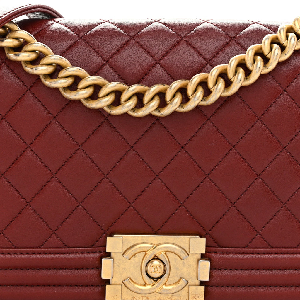 Lambskin Quilted Medium Boy Flap Dark Red