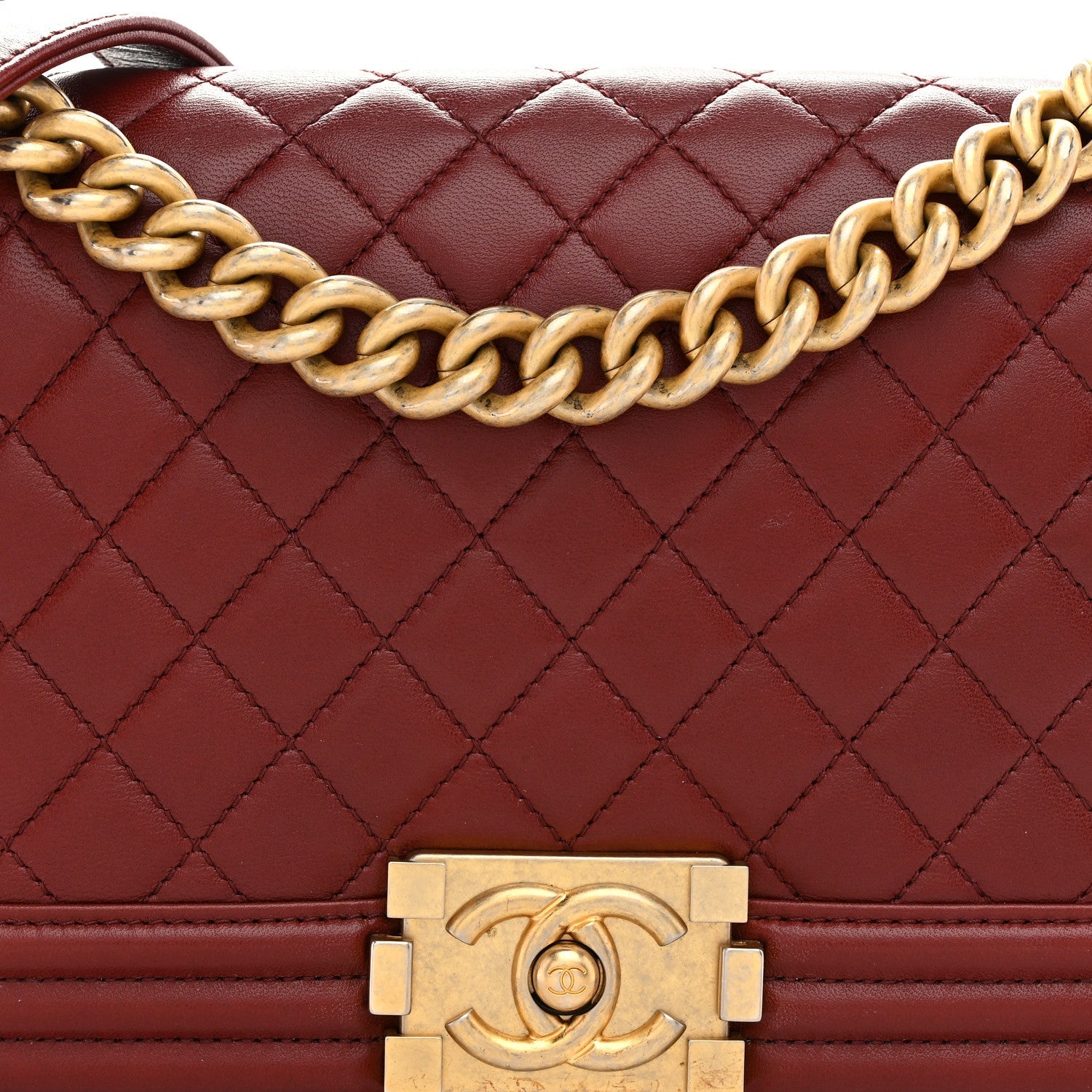 Lambskin Quilted Medium Boy Flap Dark Red