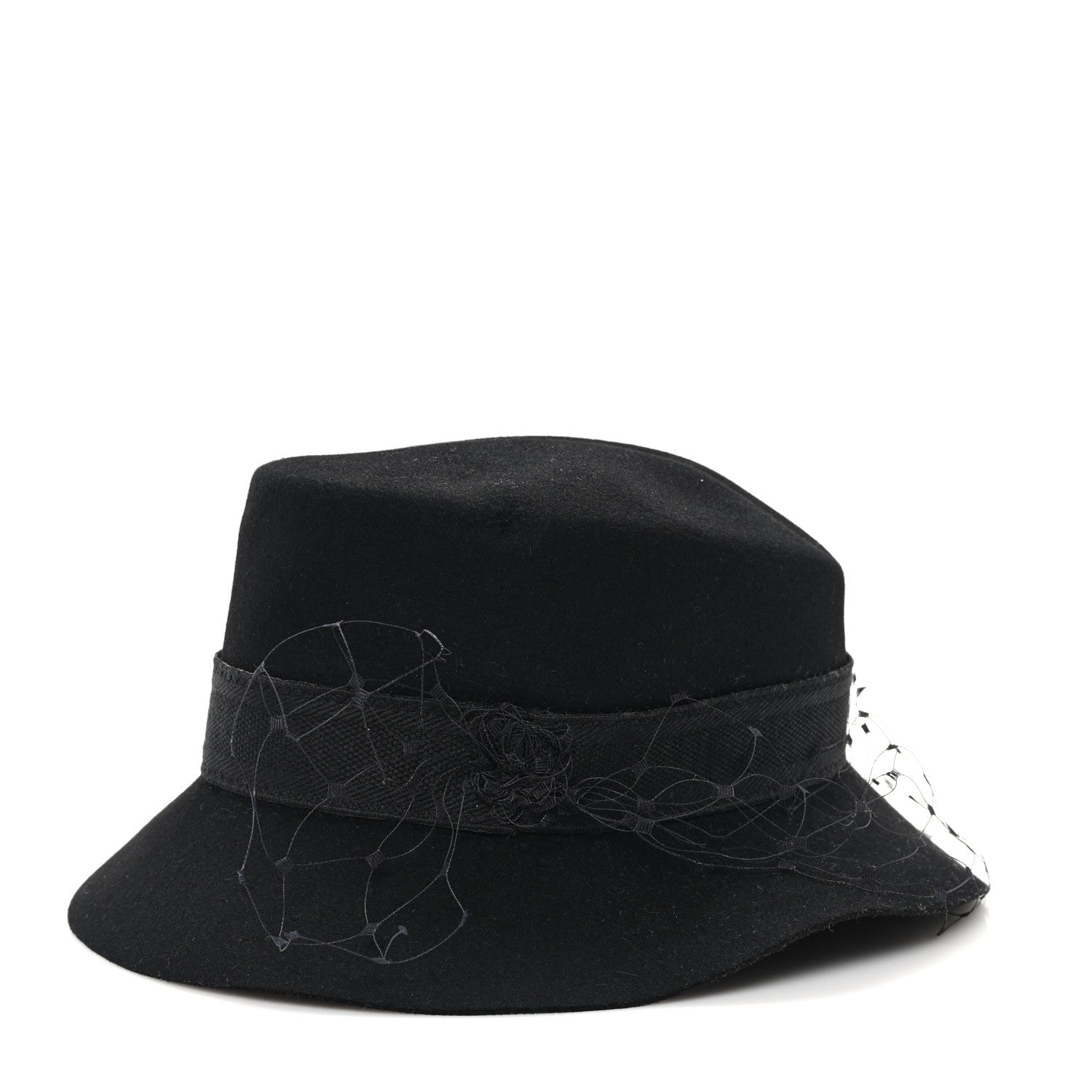 Rabbit Felt Veil Hat 56 Black