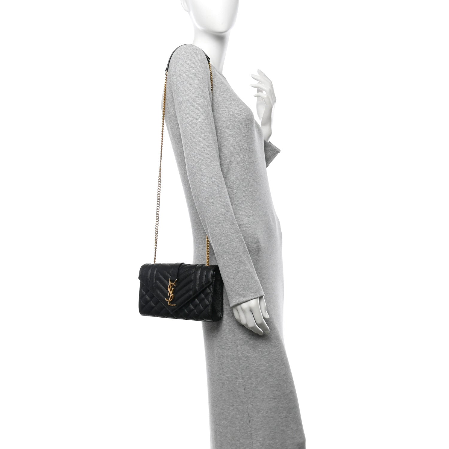 Grain De Poudre Textured Mixed Matelasse Triquilt Small Monogram Satchel Black
