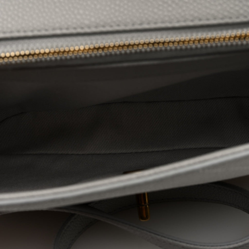 Grained Calfskin Small Stitched Flap Grey