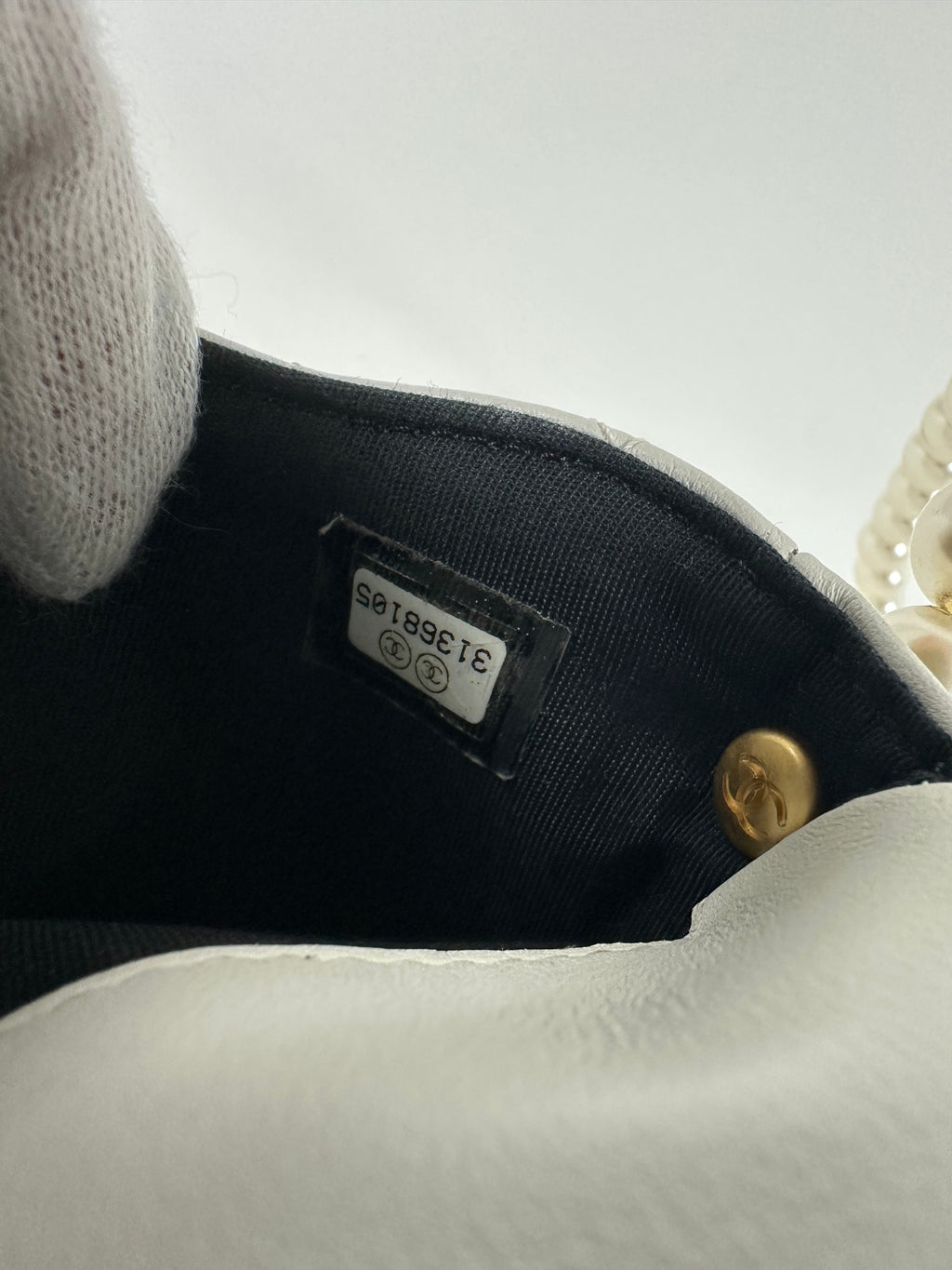 Chanel Ivory White About Pearls Mini  Holder on Strap