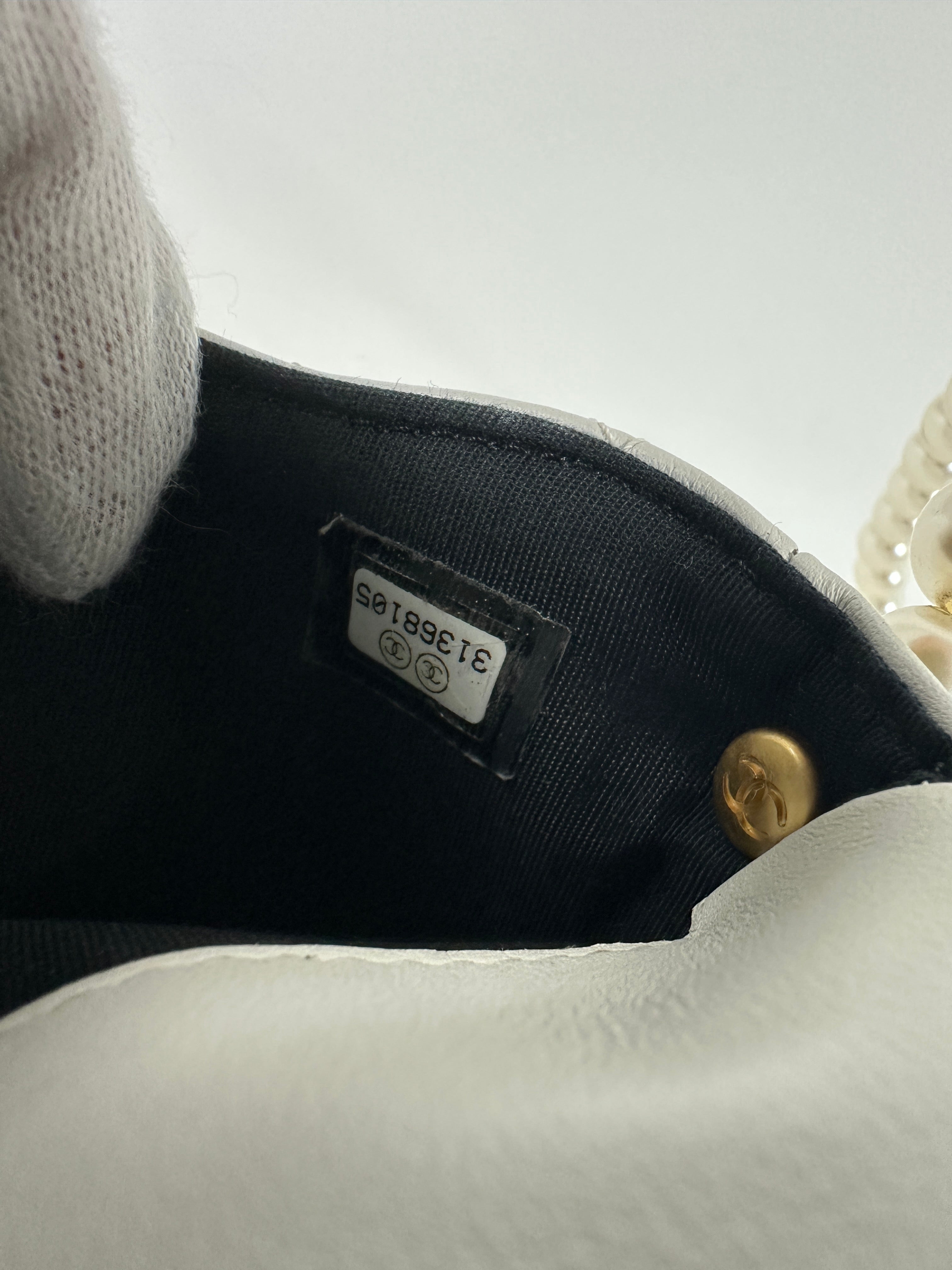 Chanel Ivory White About Pearls Mini  Holder on Strap