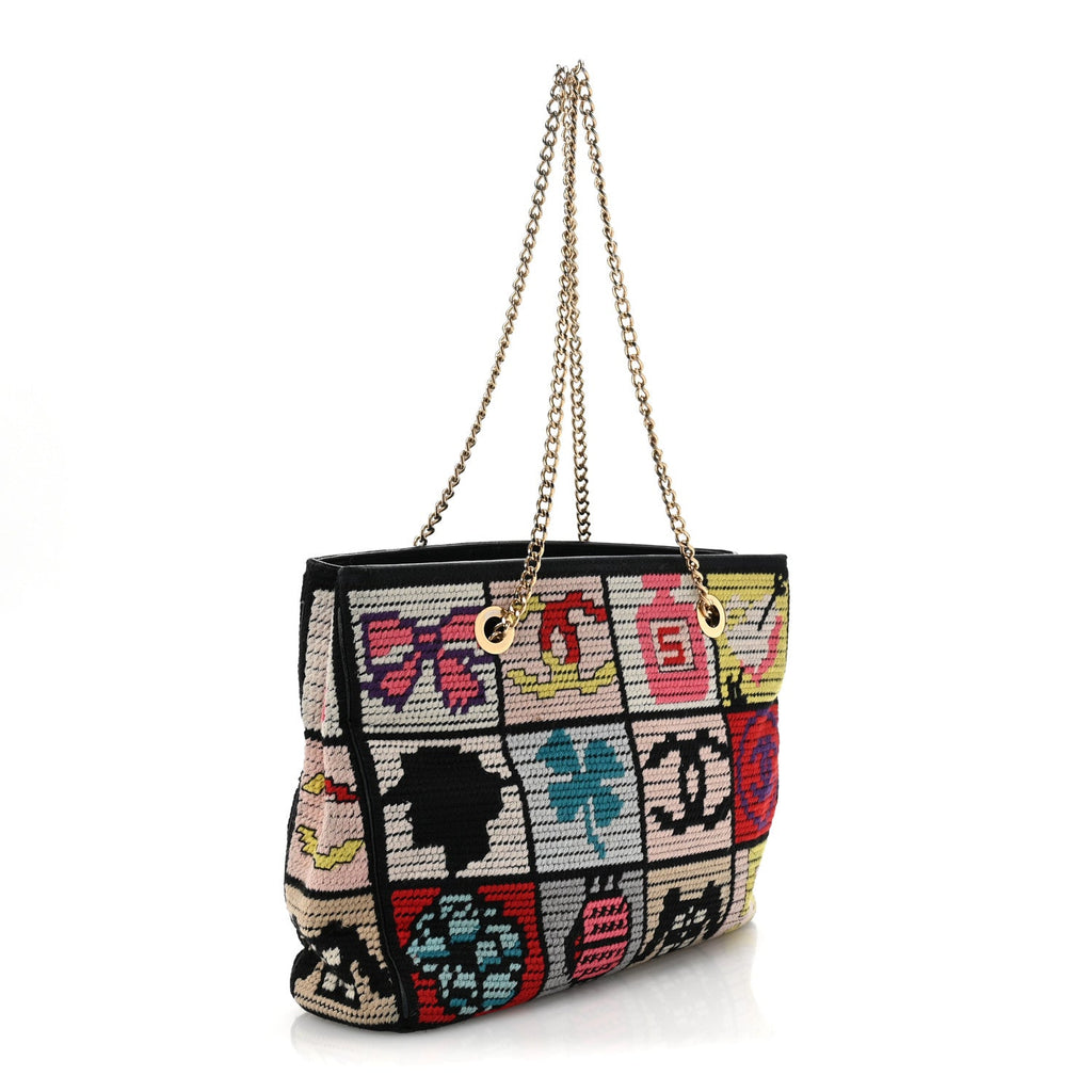 Needlepoint Precious Symbols Shoulder Bag Black