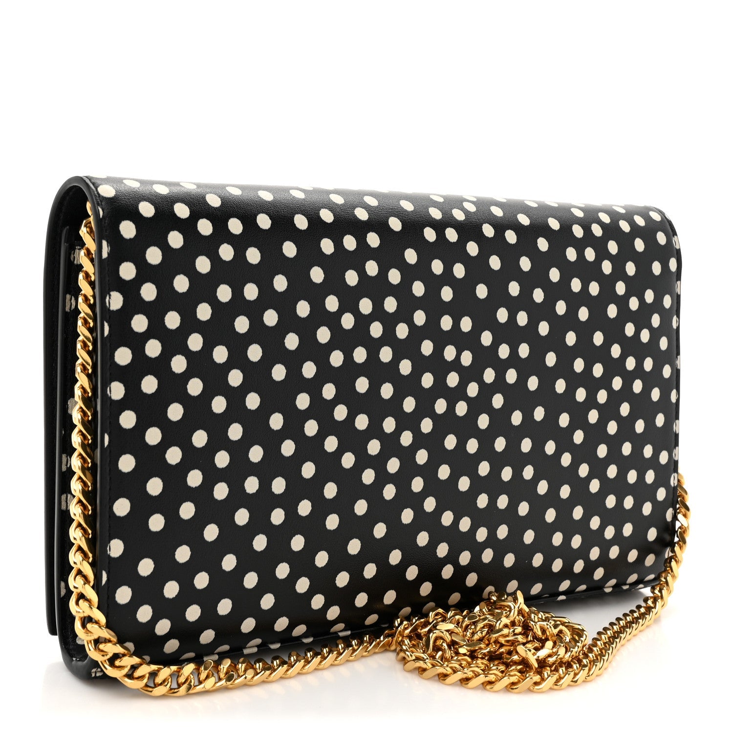 Calfskin Polka Dot Print Monogram Chain Wallet Black Crema Soft