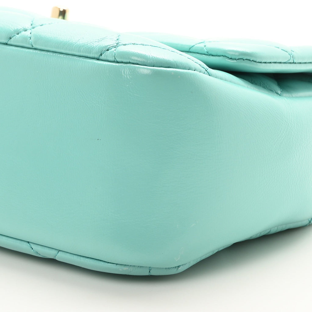 Shiny Lambskin Quilted Coco Trip Flap Bag Turquoise