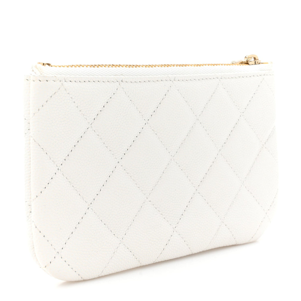 Caviar Quilted Small Pouch White