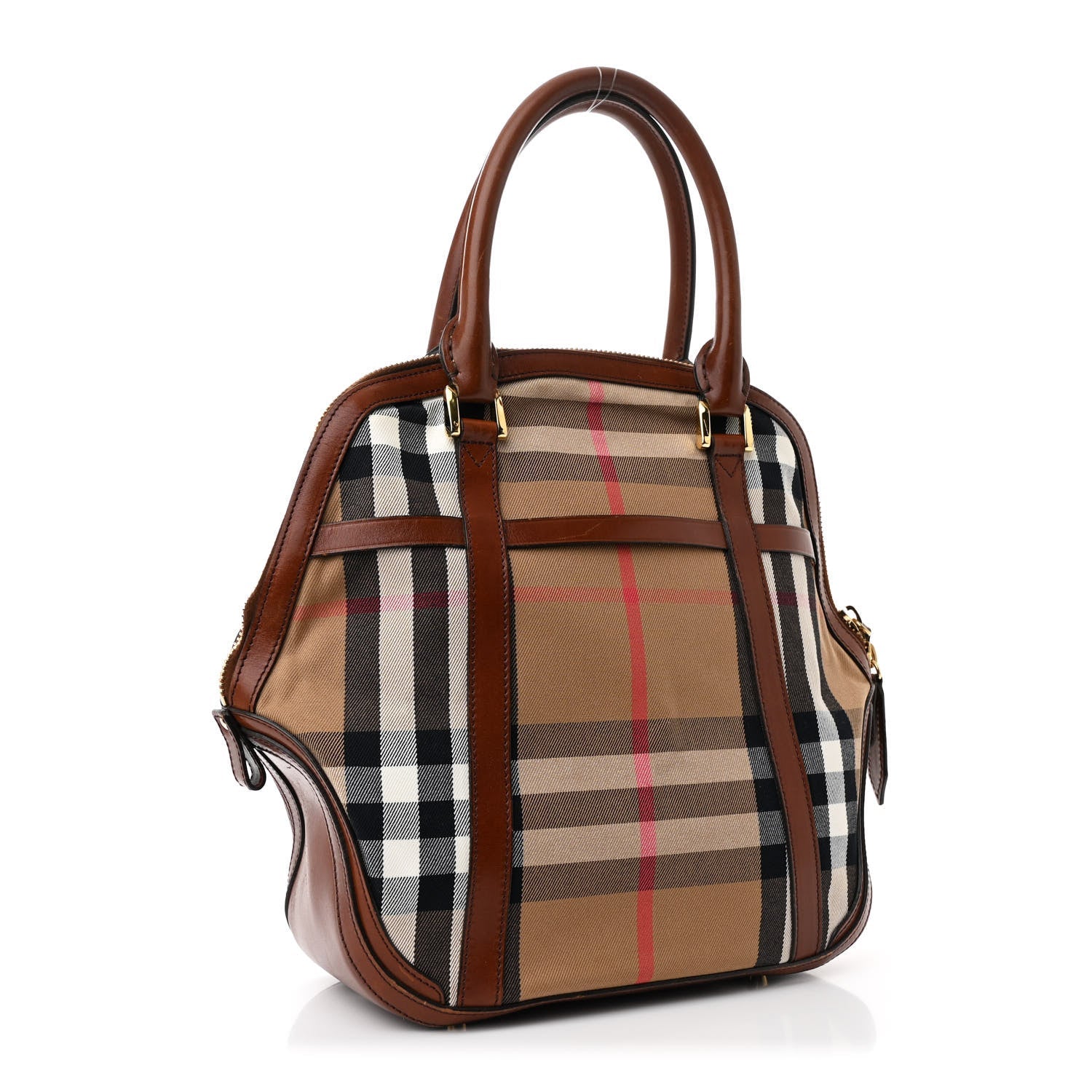 Bridle Calfskin House Check Medium Orchard Bowling Bag Dark Tan