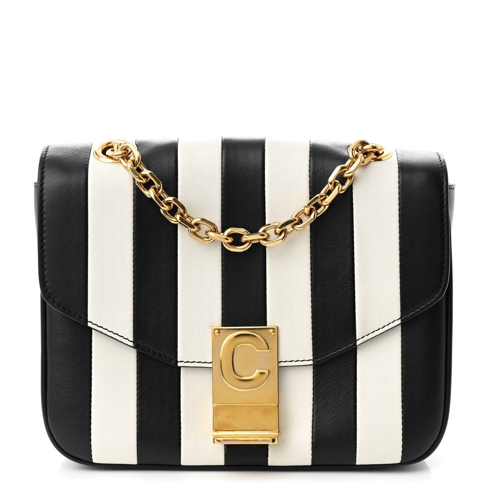 Shiny Calfskin Stripes Small C Bag Black