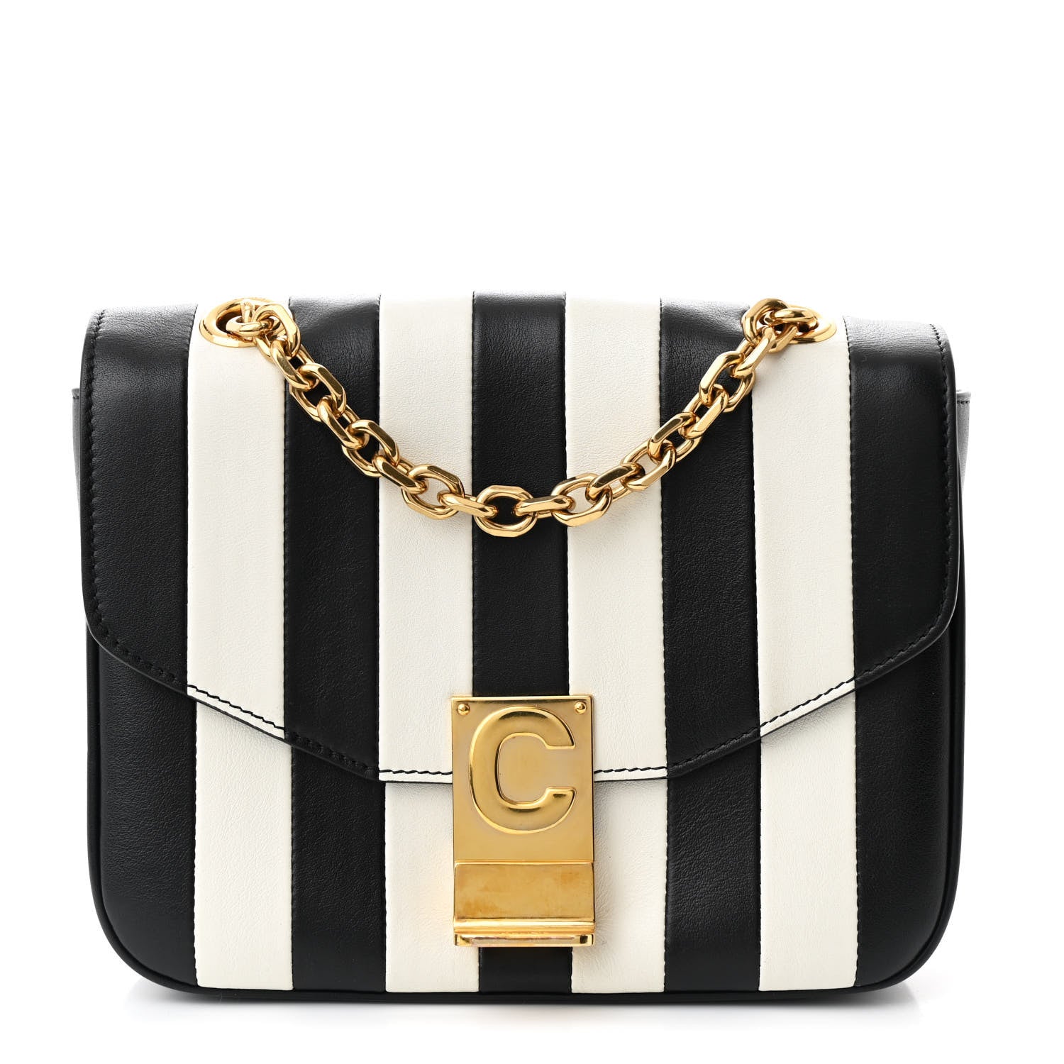 Shiny Calfskin Stripes Small C Bag Black