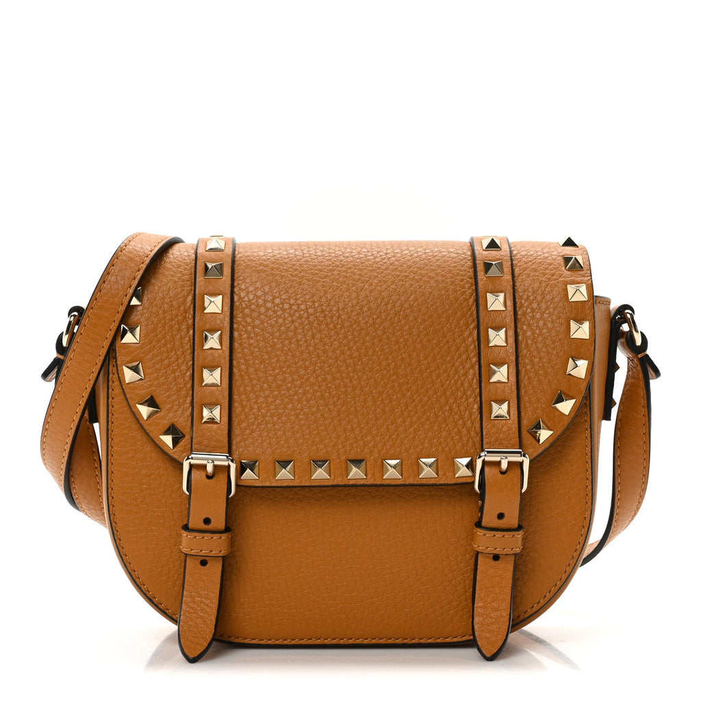 Vitello Small Rockstud Satchel Crossbody Bag Light Cuir
