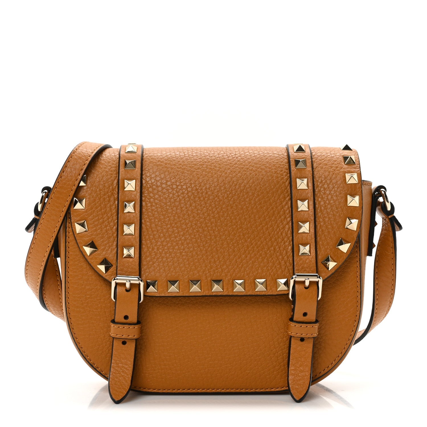 Vitello Small Rockstud Satchel Crossbody Bag Light Cuir