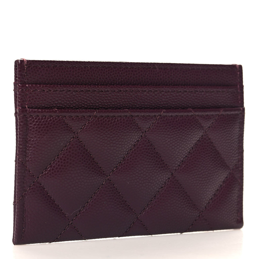 Caviar Quilted Chain Embossed CC  Holder Dark Burgundy