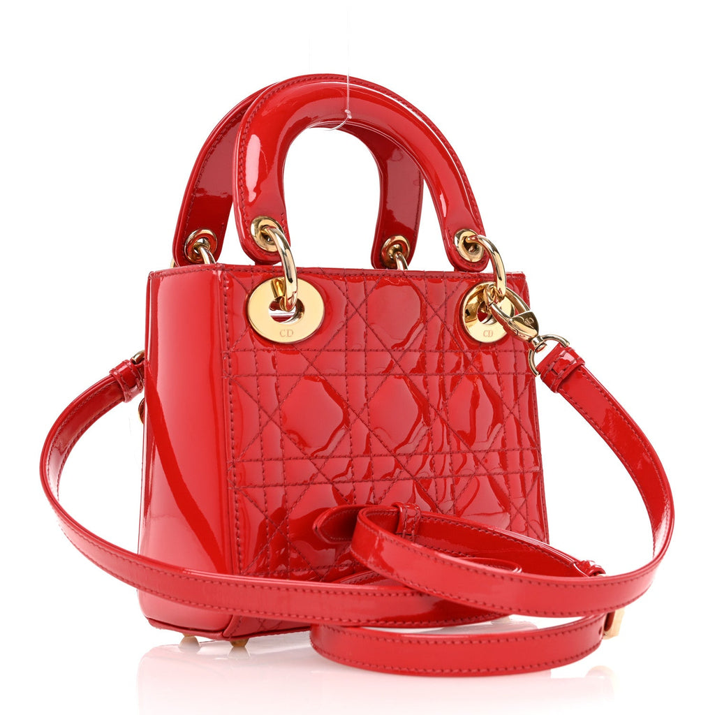 Patent Cannage Mini Lady Dior Red