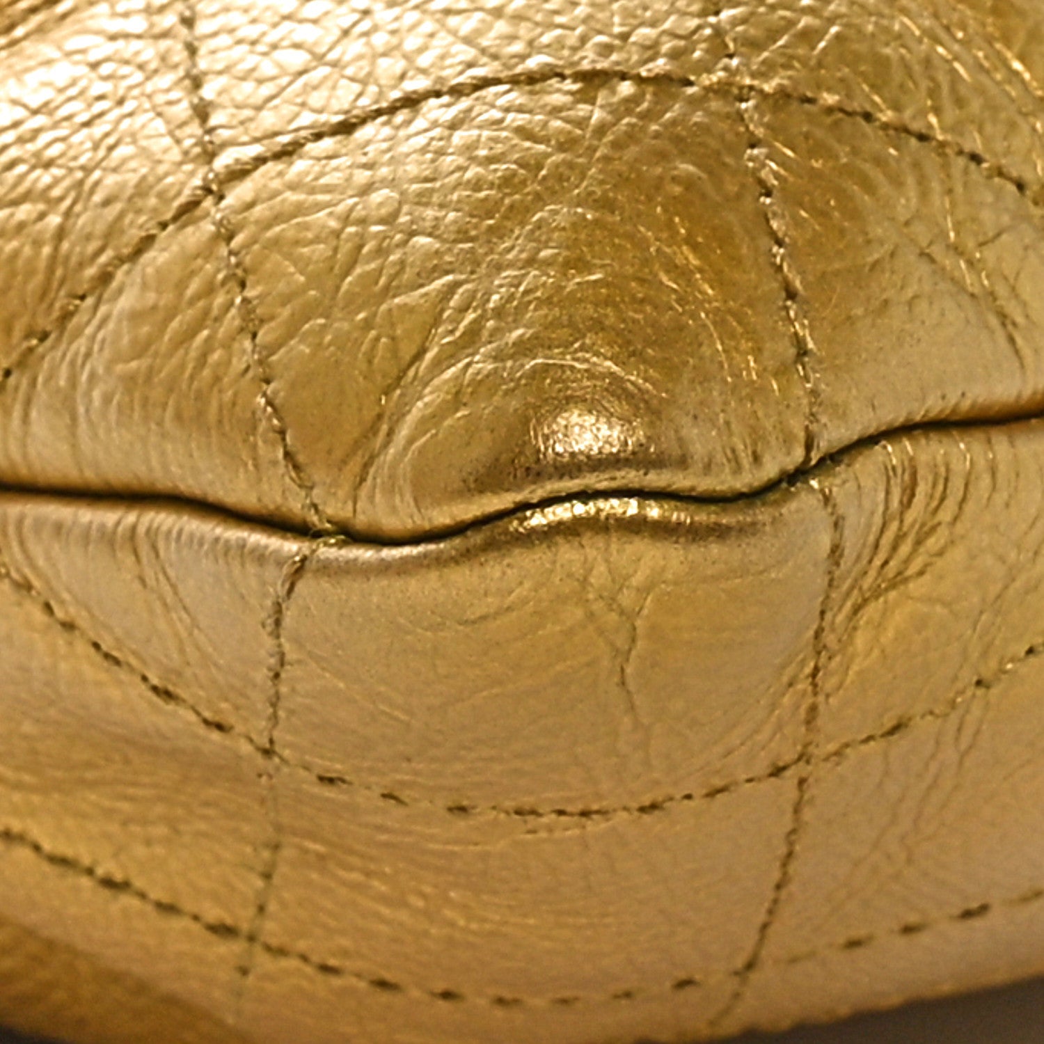 Metallic Calfskin Quilted Small Drawstring Bag Gold