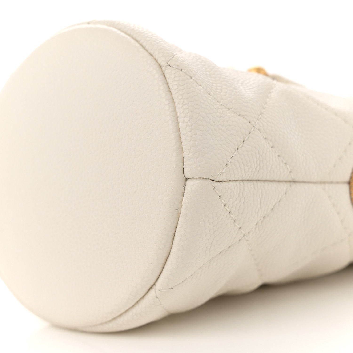 Caviar Quilted Twist Your Buttons Mini Bucket Bag White