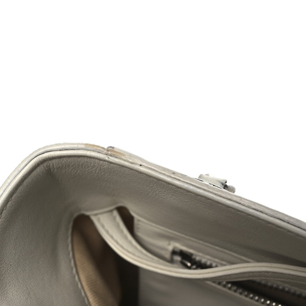 Calfskin Stitched Small Urban Shopping Tote White