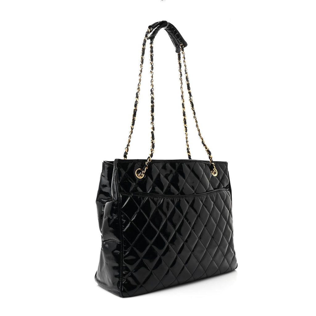 Patent Quilted Tote Black