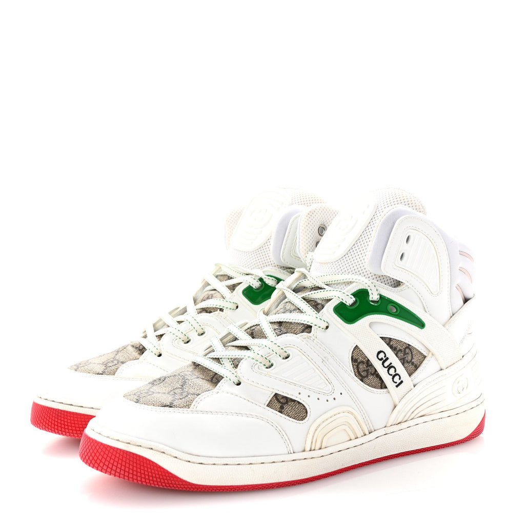 Demetra GG Supreme Monogram Mens Basket High Top Sneakers 8.5 Great White Beige Ebony