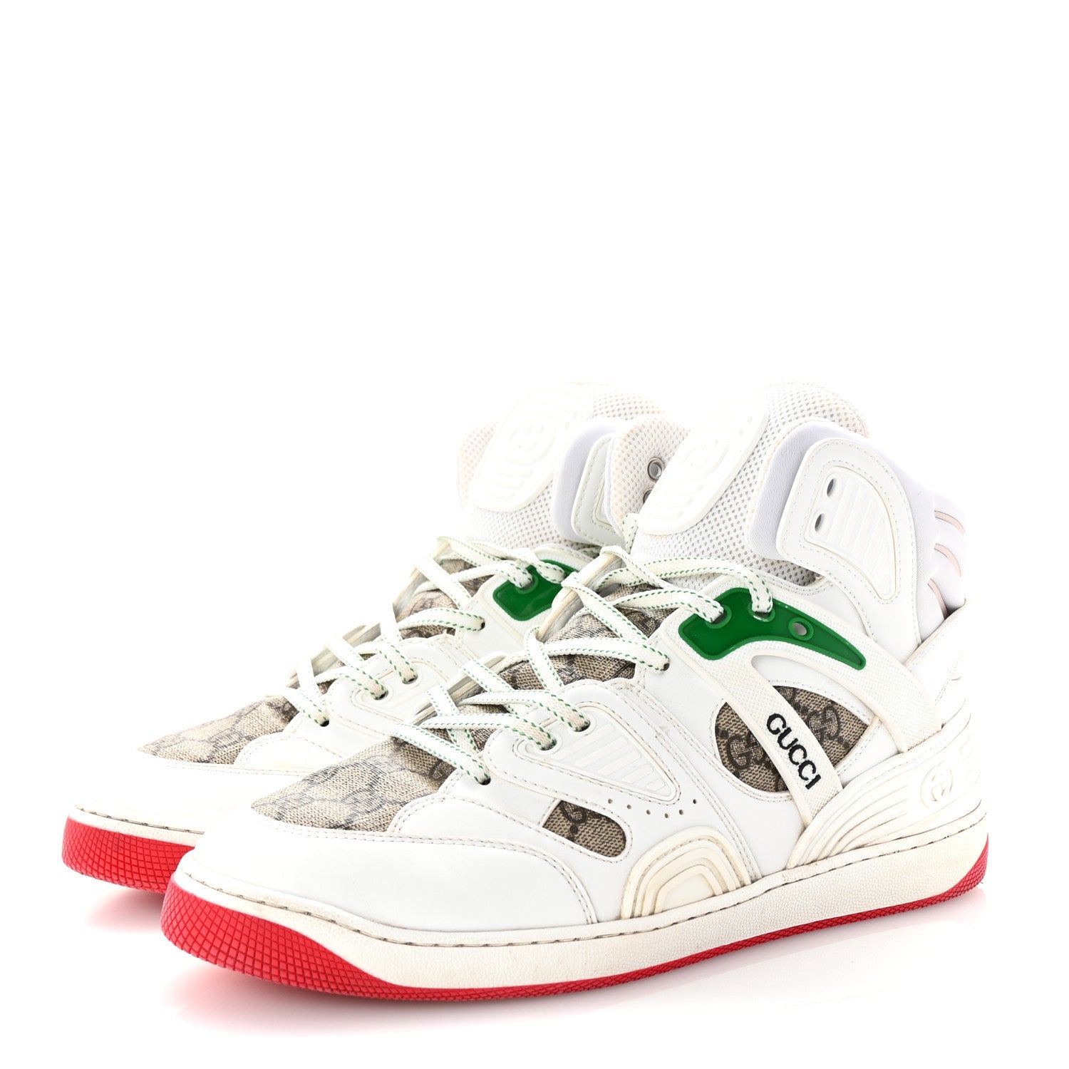 Demetra GG Supreme Monogram Mens Basket High Top Sneakers 8.5 Great White Beige Ebony