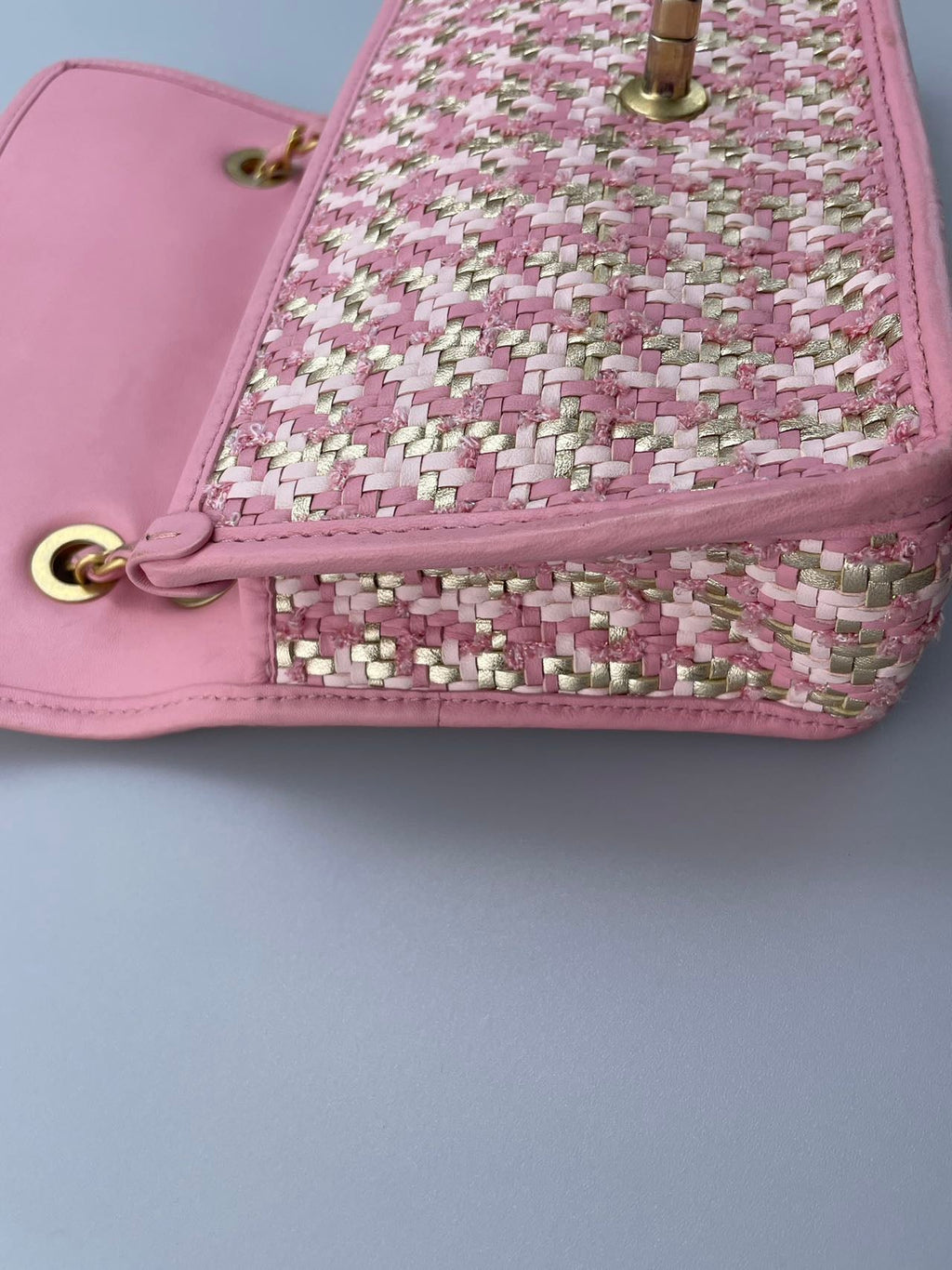 Chanel Classic Single Flap Bag Pink Woven 23C Gold Hardware