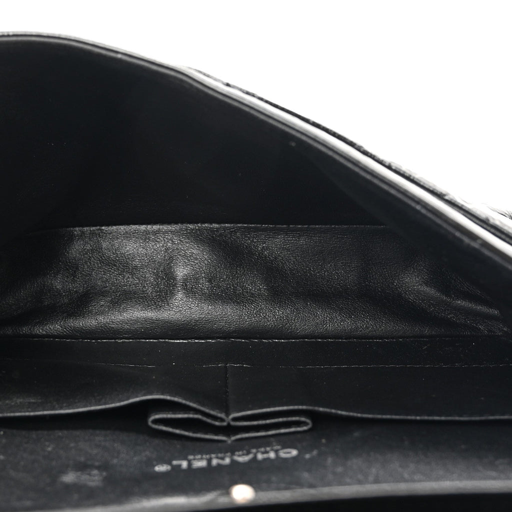 Shiny Crumpled Calfskin Quilted Medium Double Flap So Black