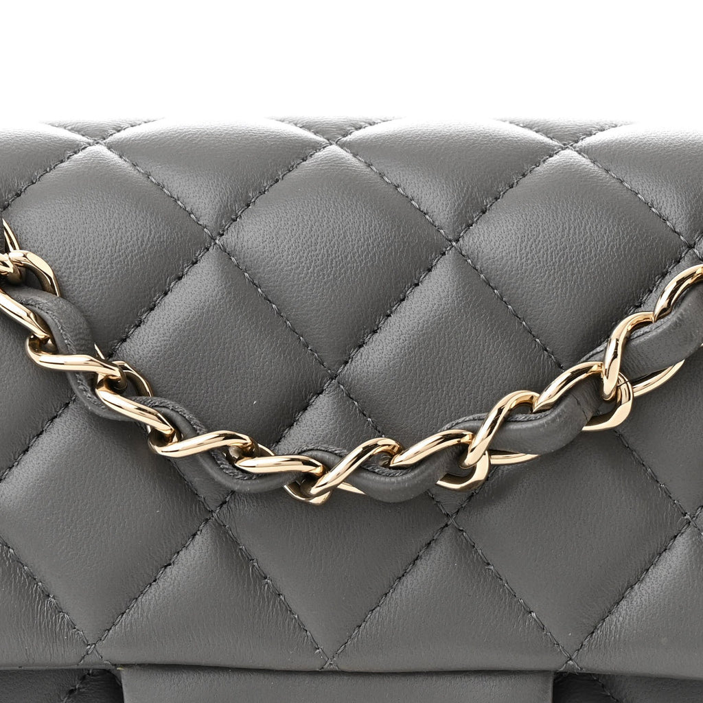 Lambskin Quilted Mini Rectangular Flap Dark Grey