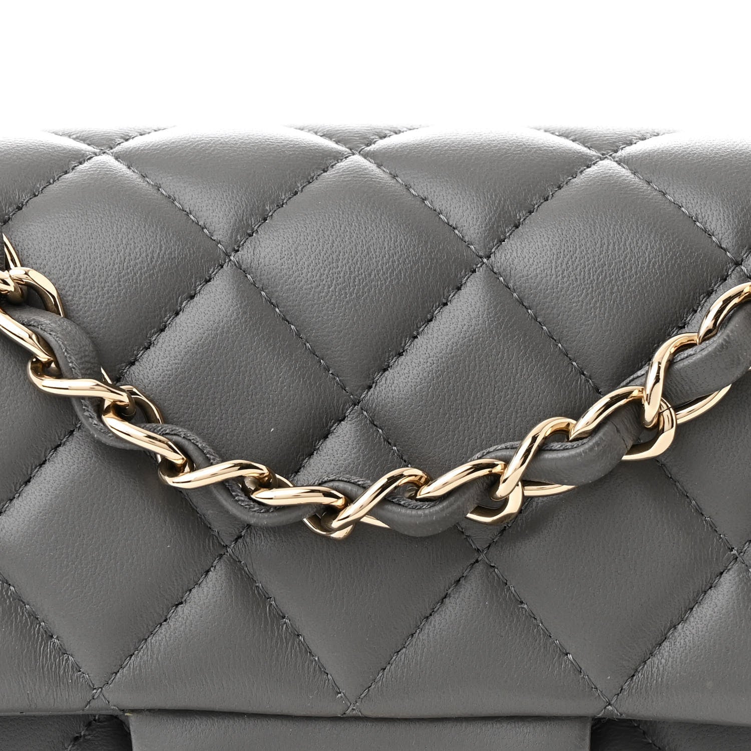 Lambskin Quilted Mini Rectangular Flap Dark Grey