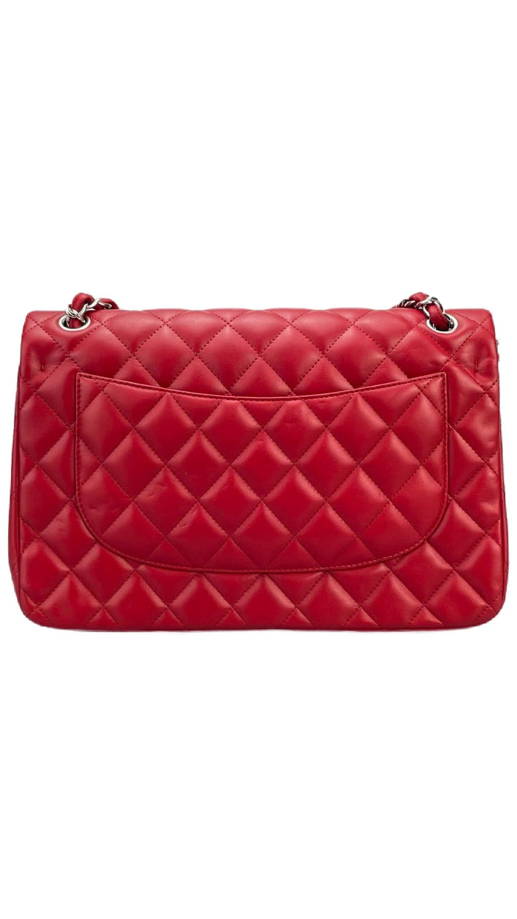 Chanel Red Timeless Classic jumbo Bag in Lambskin silber Hardware