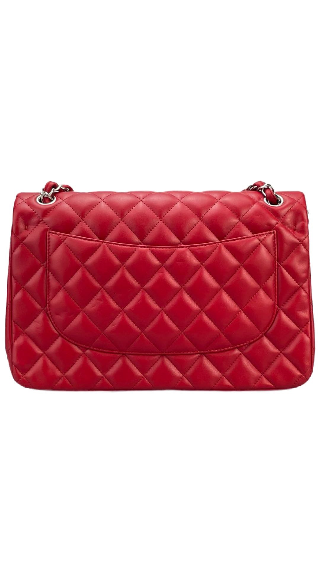 Chanel Red Timeless Classic jumbo Bag in Lambskin silber Hardware