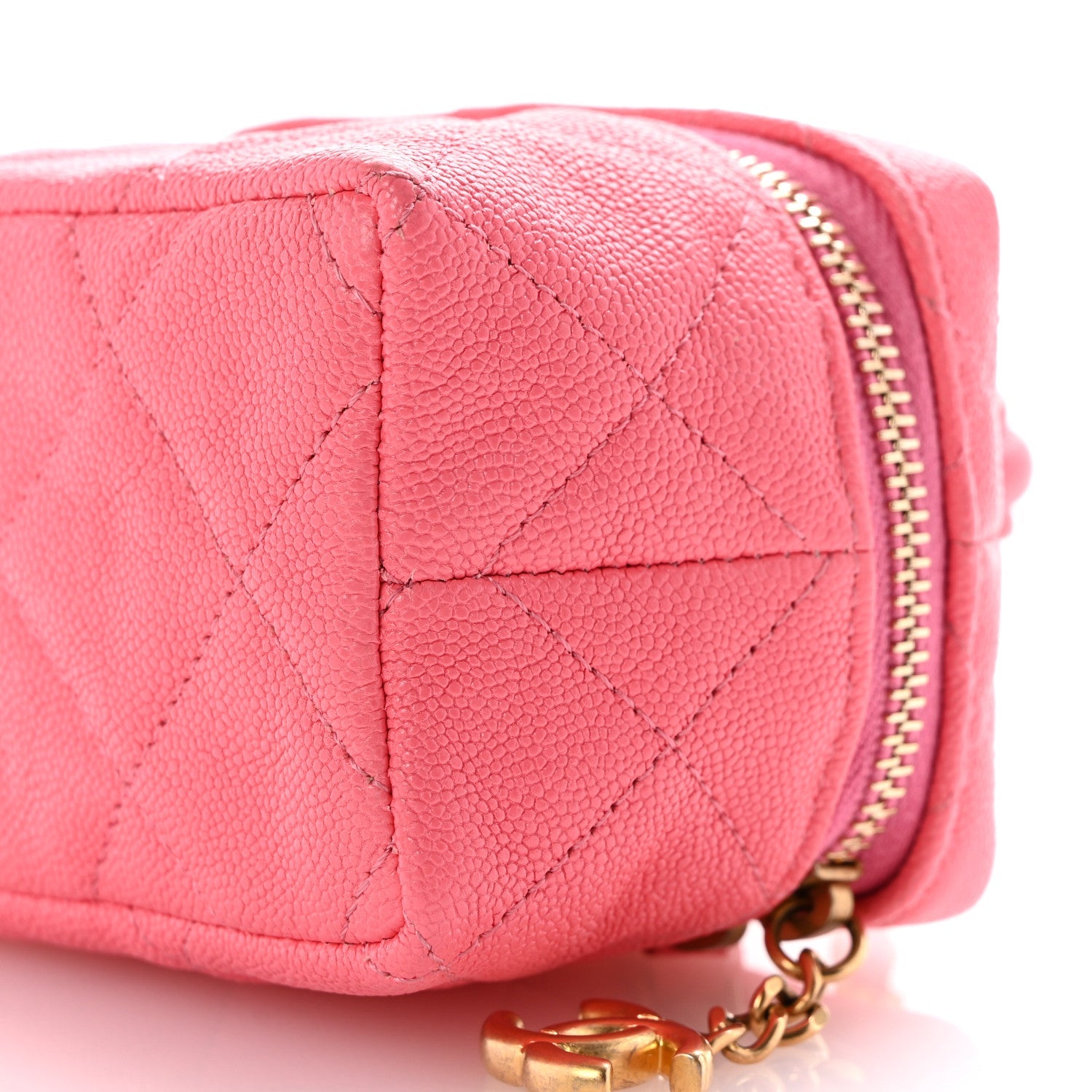Caviar Quilted Mini Top Handle Vanity With Chain Pink