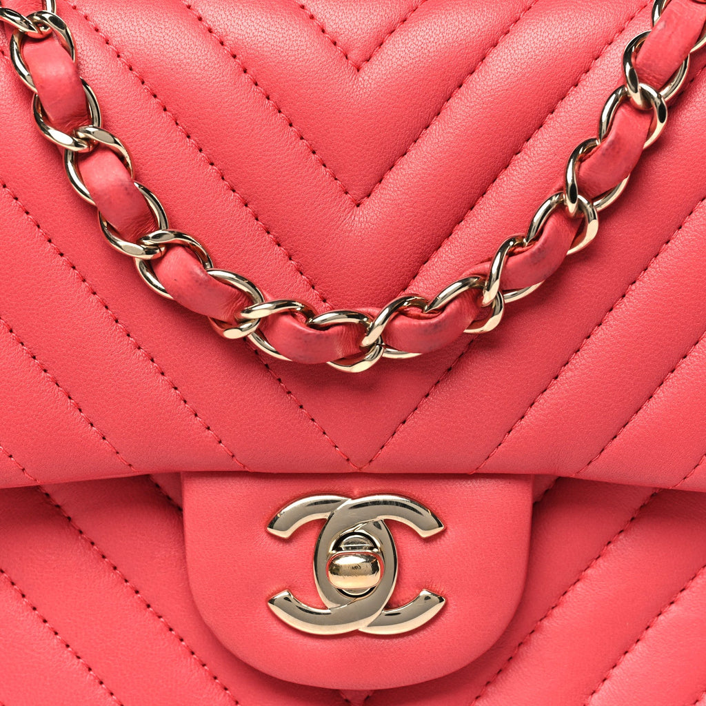 Lambskin Chevron Quilted Mini Square Flap Pink