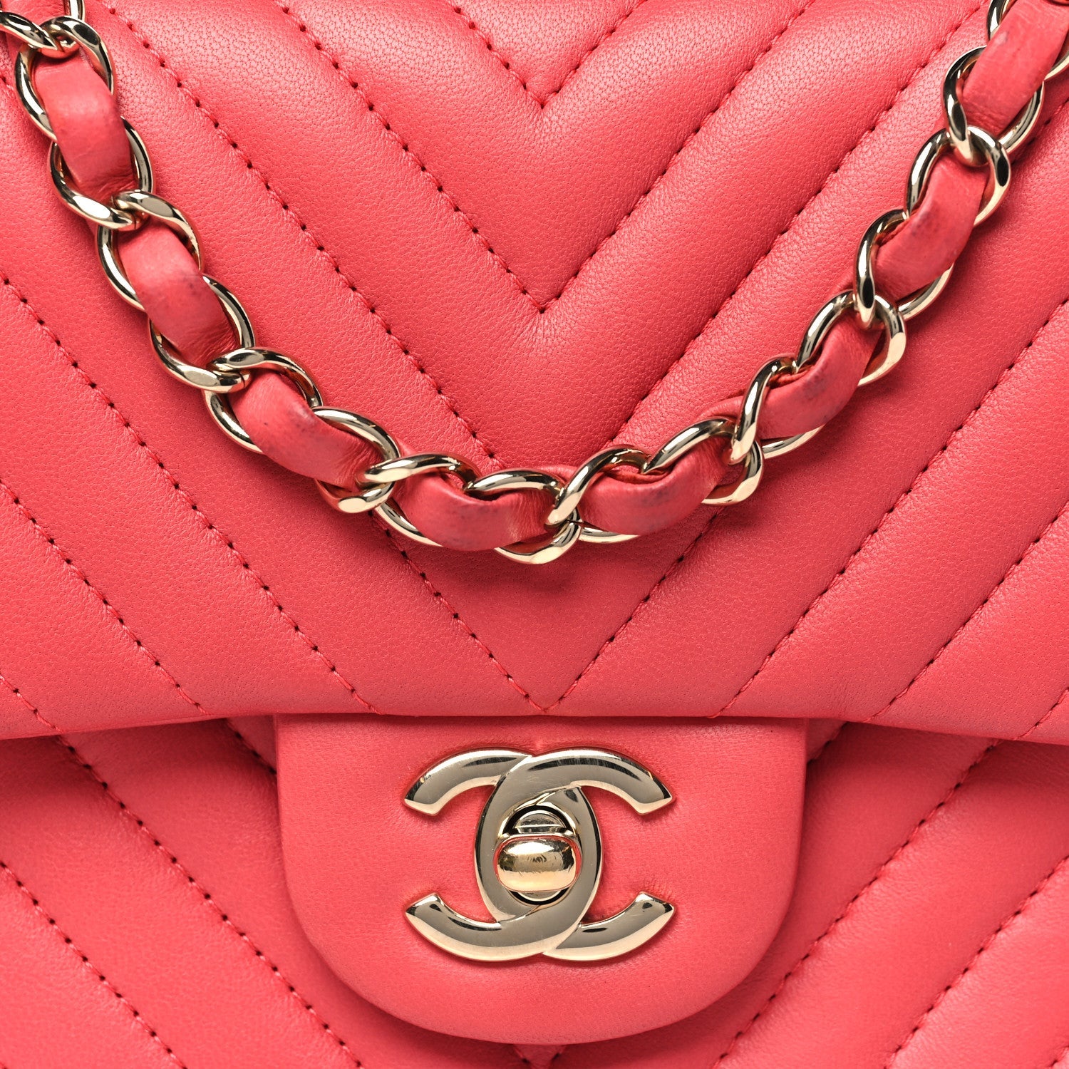 Lambskin Chevron Quilted Mini Square Flap Pink