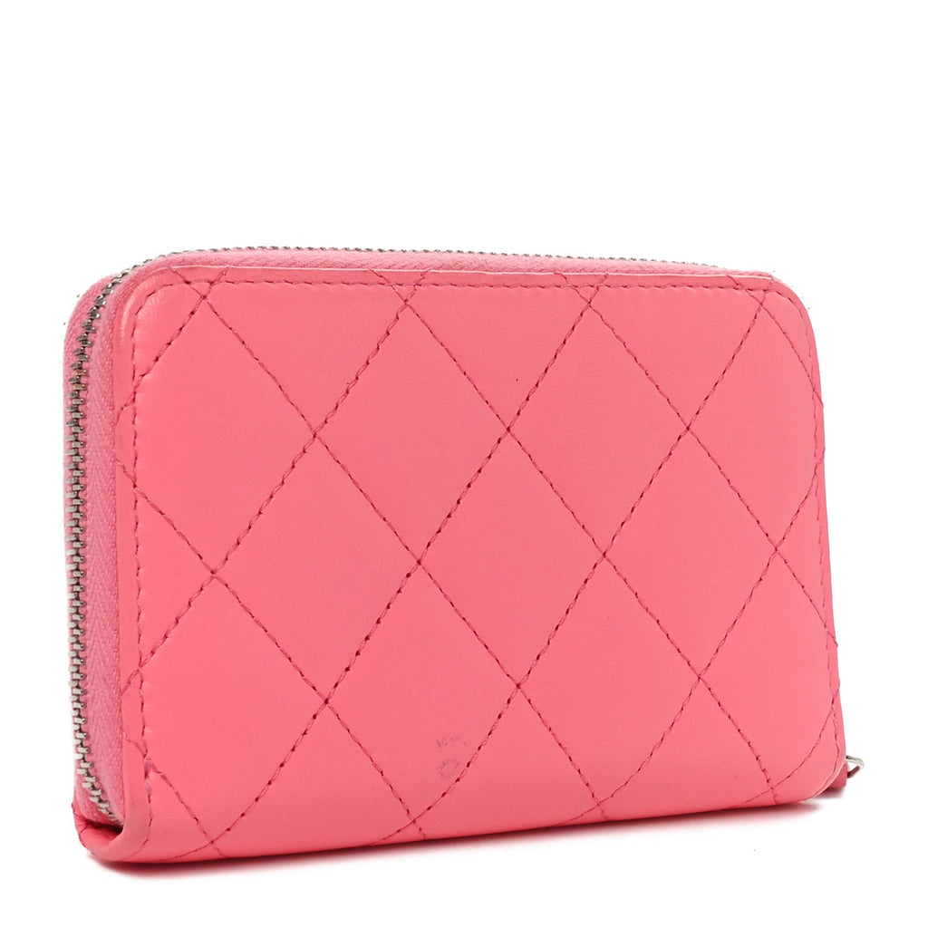 Lambskin Crystal Star Quilted Studded CC Zip Around  Holder Wallet Pink
